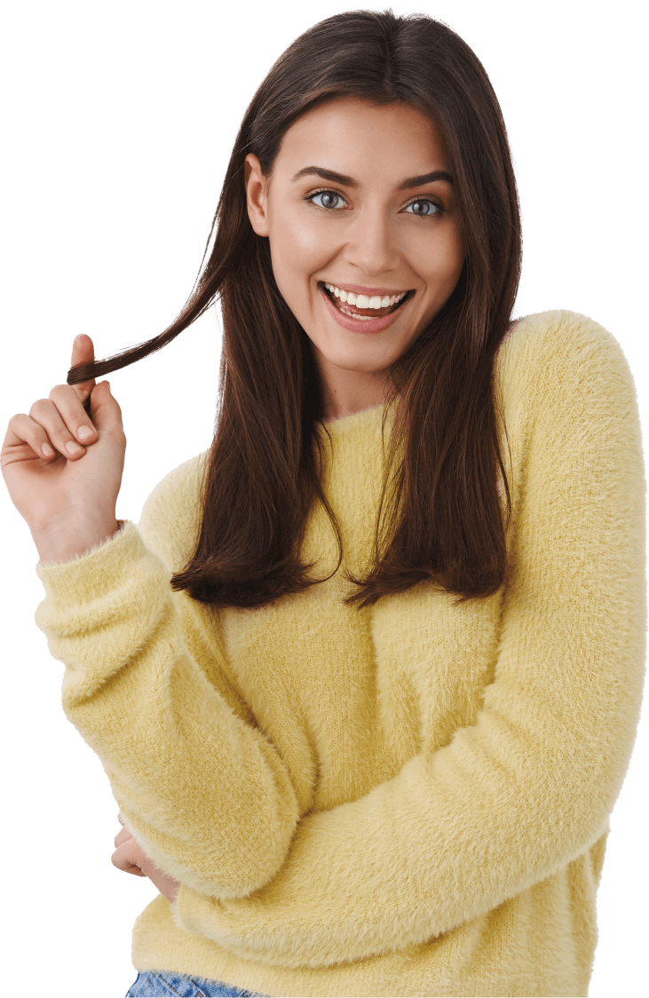 Young lady smiling, happy.